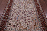 Ivory Signed Isfahan Authentic Persian Pictorial Hand Knotted Wool & Silk Area Rug - 5' 1" X 7' 10" - Golden Nile