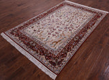 Ivory Signed Isfahan Authentic Persian Pictorial Hand Knotted Wool & Silk Area Rug - 5' 1" X 7' 10" - Golden Nile