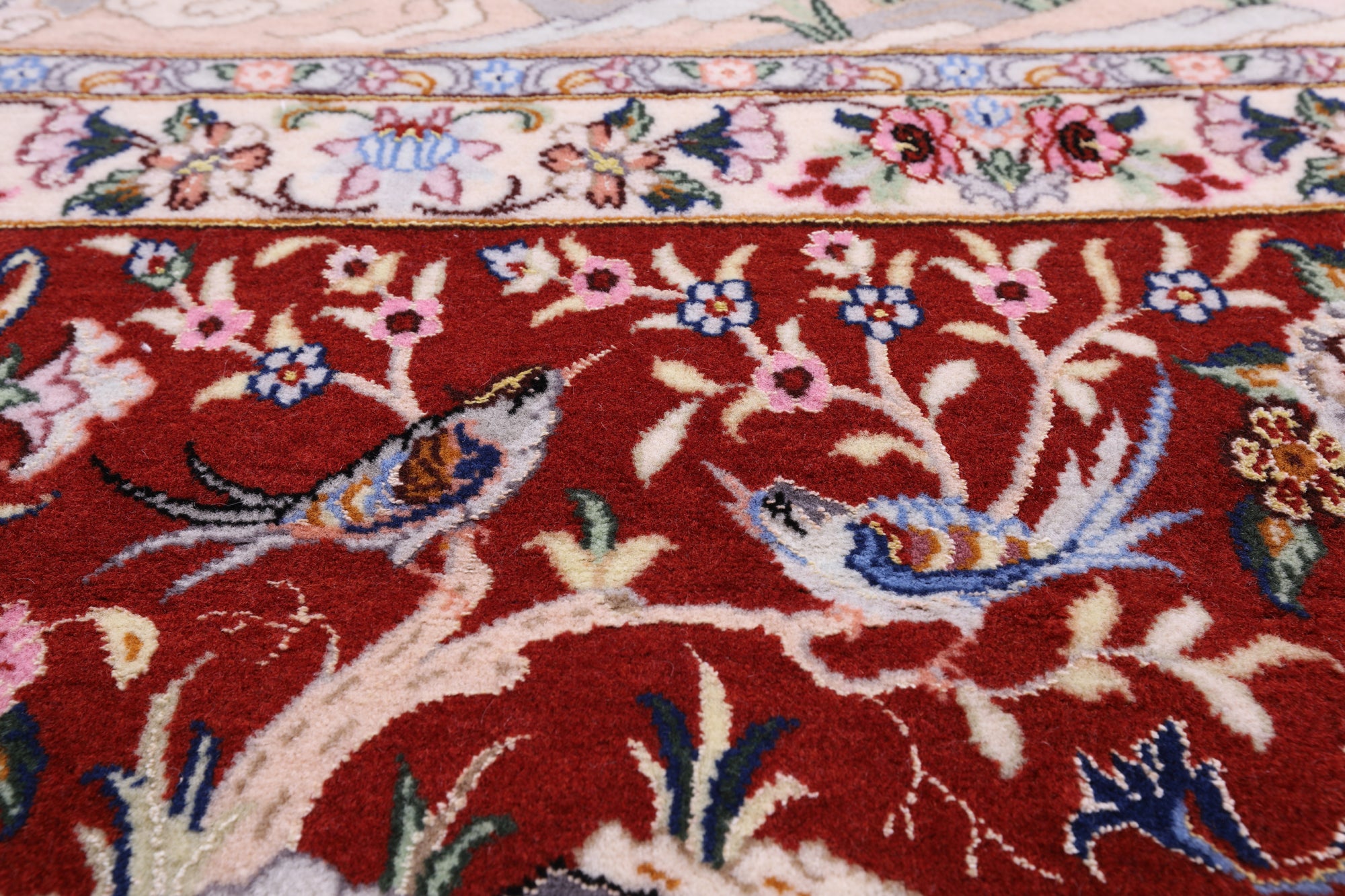 Ivory Signed Isfahan Authentic Persian Pictorial Hand Knotted Wool & Silk Area Rug - 5' 1" X 7' 10" - Golden Nile