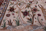 Ivory Signed Isfahan Authentic Persian Pictorial Hand Knotted Wool & Silk Area Rug - 5' 1" X 7' 10" - Golden Nile