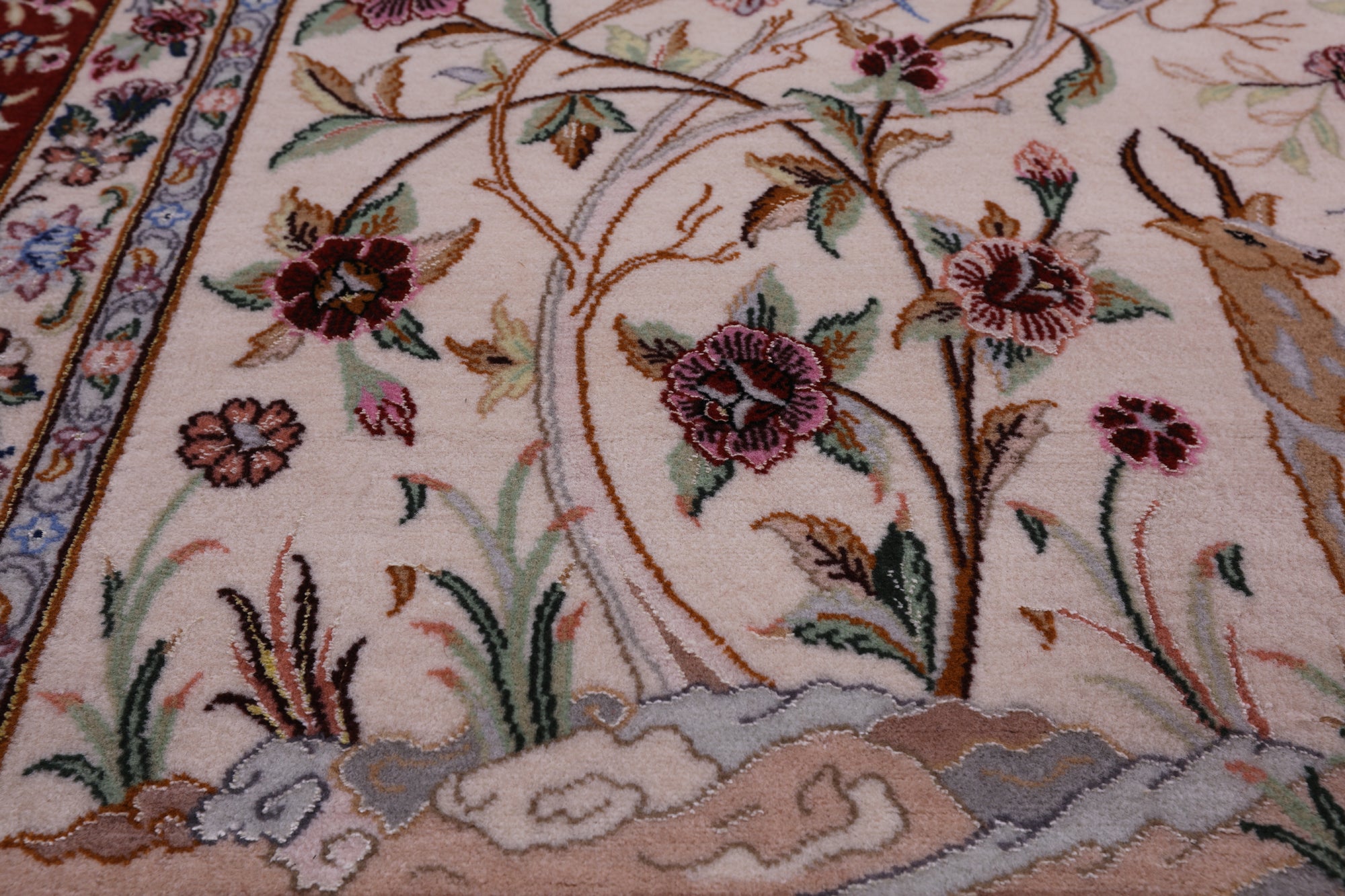 Ivory Signed Isfahan Authentic Persian Pictorial Hand Knotted Wool & Silk Area Rug - 5' 1" X 7' 10" - Golden Nile