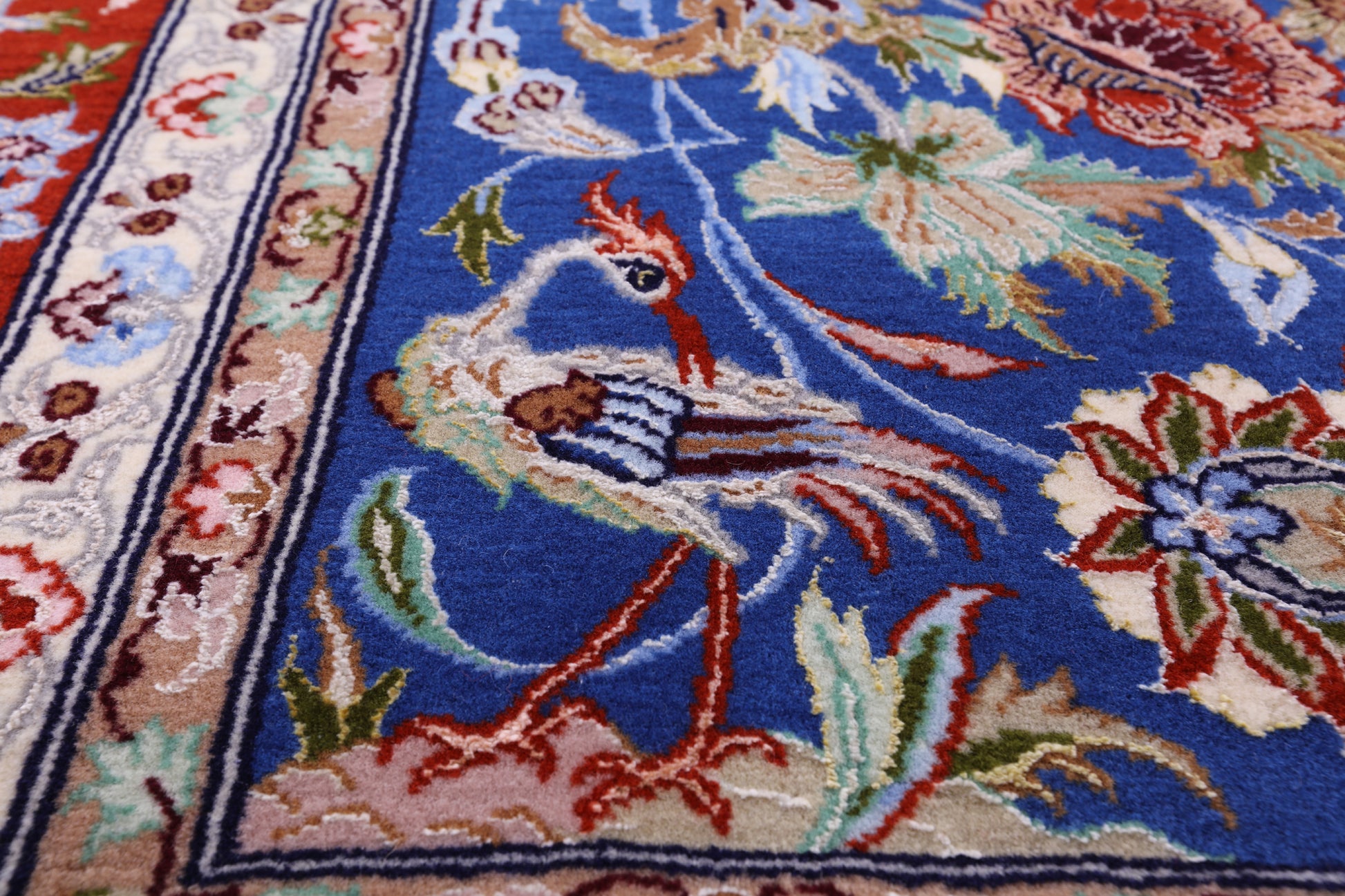 Blue Signed Isfahan Authentic Persian Hand Knotted Wool & Silk Area Rug - 5' 1" X 7' 7" - Golden Nile