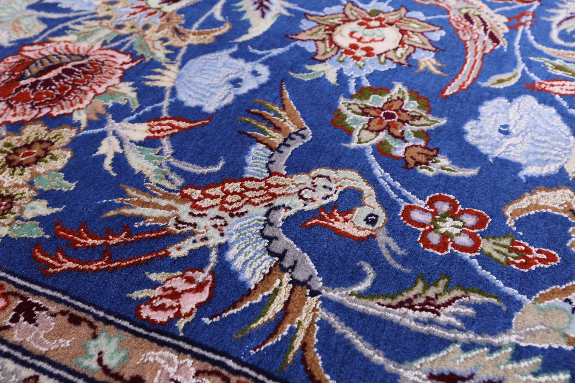 Blue Signed Isfahan Authentic Persian Hand Knotted Wool & Silk Area Rug - 5' 1" X 7' 7" - Golden Nile