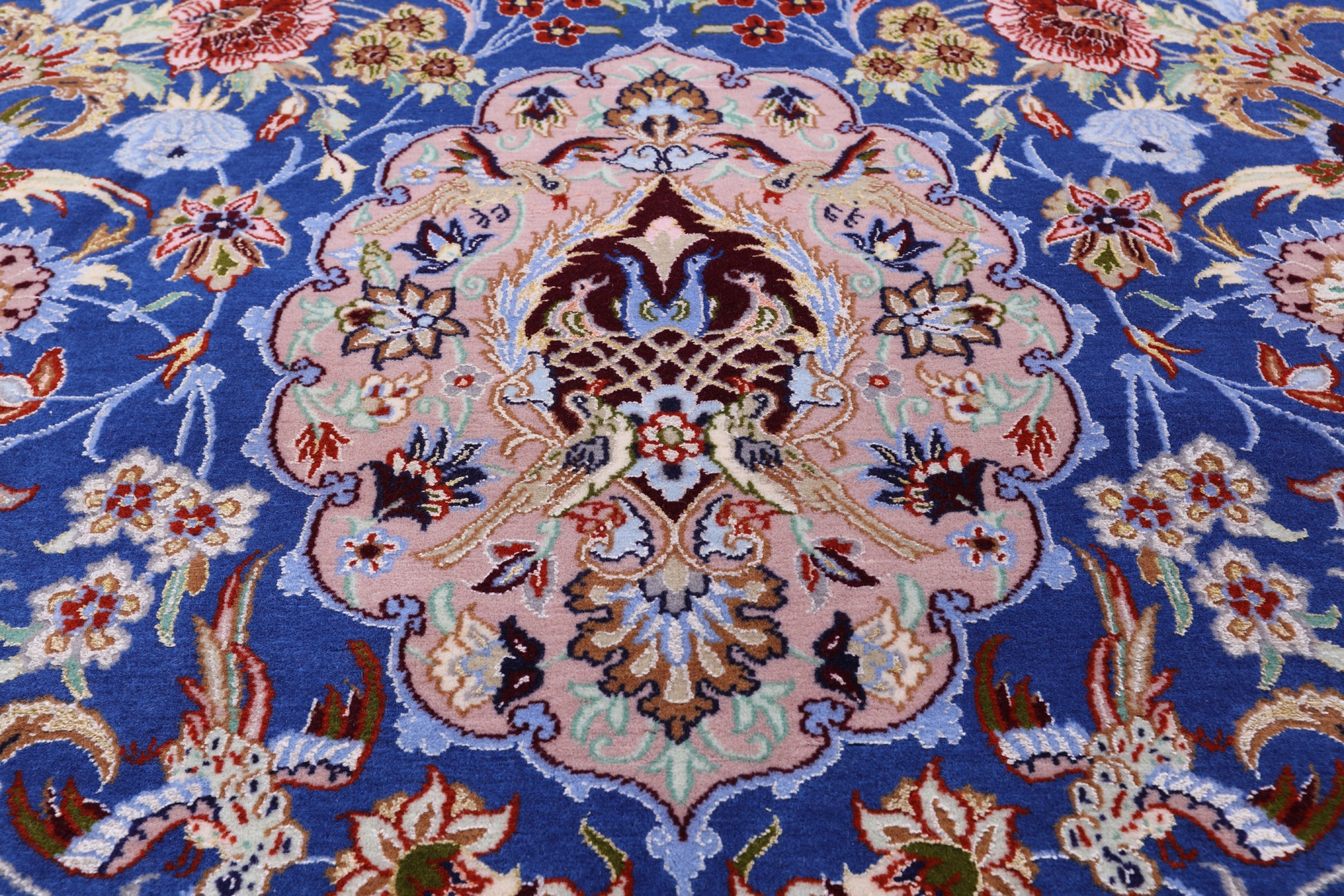 Blue Signed Isfahan Authentic Persian Hand Knotted Wool & Silk Area Rug - 5' 1" X 7' 7" - Golden Nile