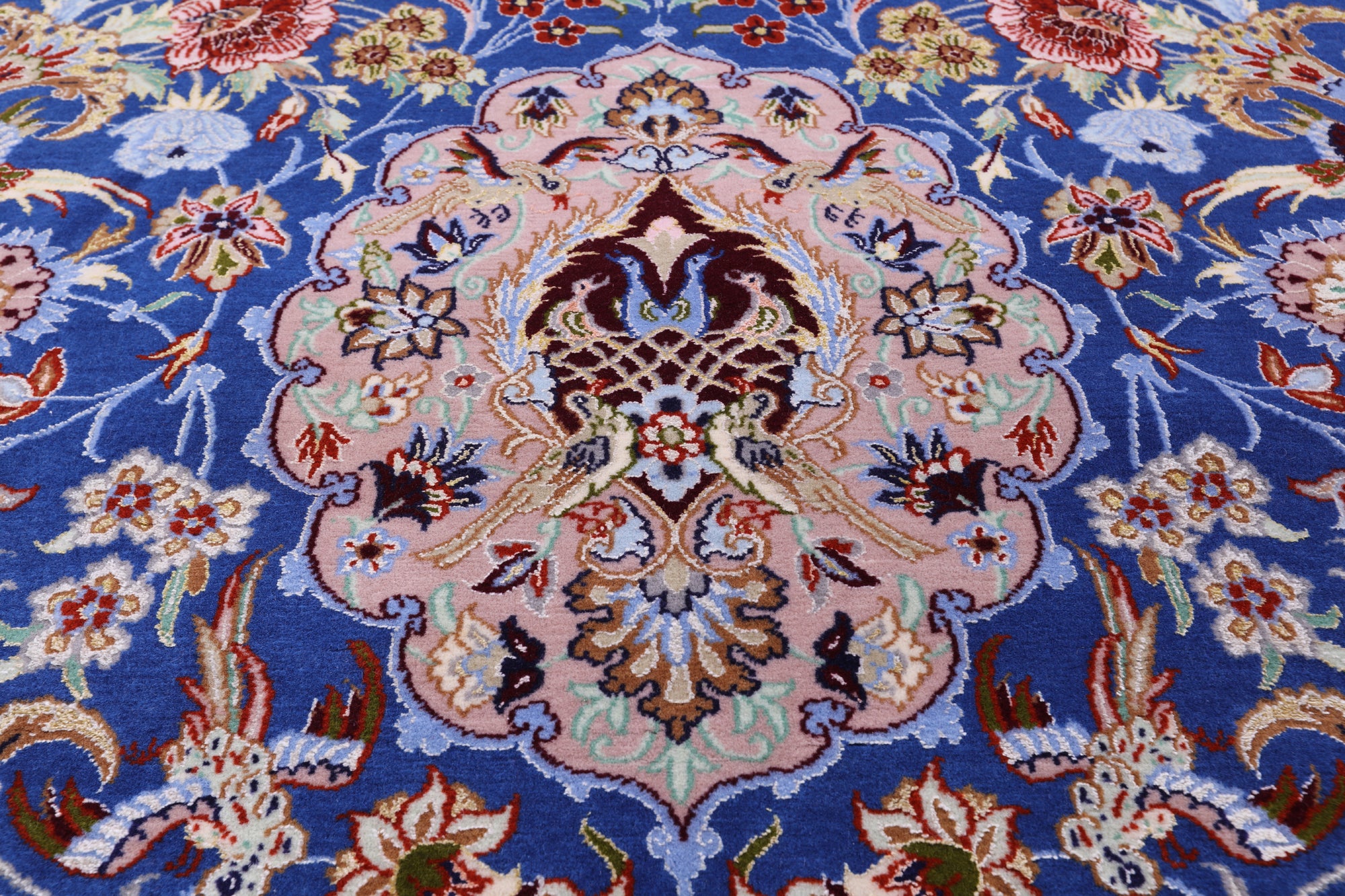 Blue Signed Isfahan Authentic Persian Hand Knotted Wool & Silk Area Rug - 5' 1" X 7' 7" - Golden Nile