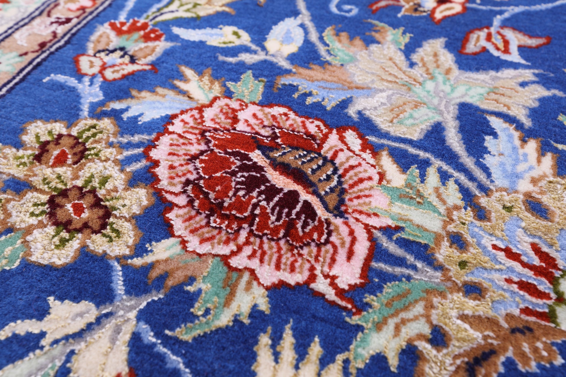 Blue Signed Isfahan Authentic Persian Hand Knotted Wool & Silk Area Rug - 5' 1" X 7' 7" - Golden Nile