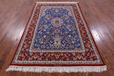 Blue Signed Isfahan Authentic Persian Hand Knotted Wool & Silk Area Rug - 5' 1" X 7' 7" - Golden Nile