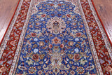 Blue Signed Isfahan Authentic Persian Hand Knotted Wool & Silk Area Rug - 5' 1" X 7' 7" - Golden Nile