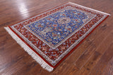 Blue Signed Isfahan Authentic Persian Hand Knotted Wool & Silk Area Rug - 5' 1" X 7' 7" - Golden Nile