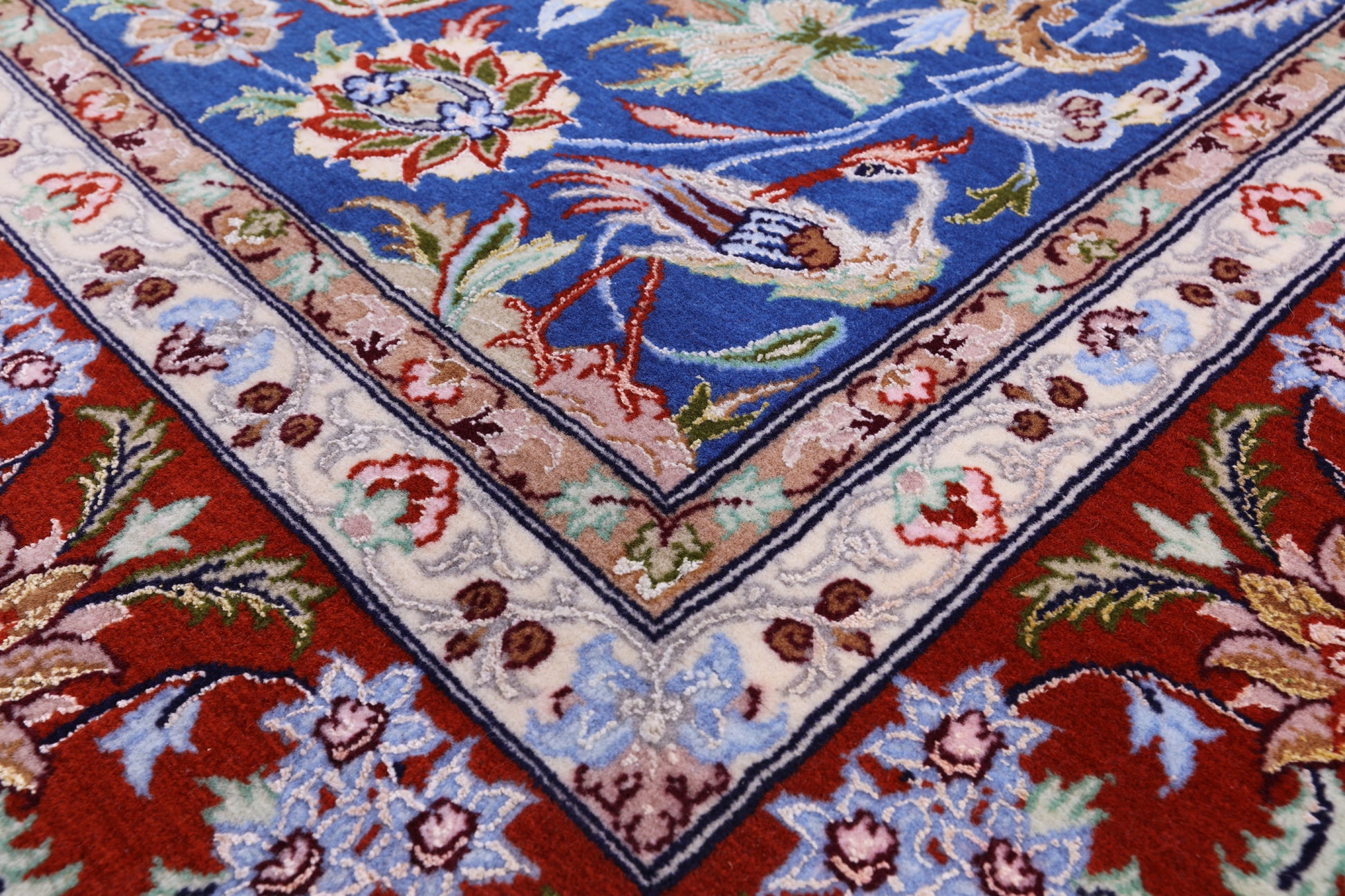 Blue Signed Isfahan Authentic Persian Hand Knotted Wool & Silk Area Rug - 5' 1" X 7' 7" - Golden Nile