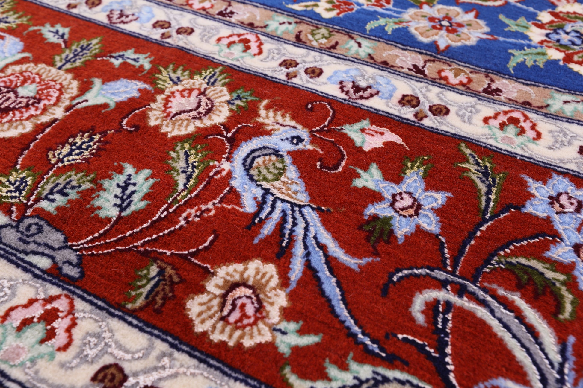 Blue Signed Isfahan Authentic Persian Hand Knotted Wool & Silk Area Rug - 5' 1" X 7' 7" - Golden Nile