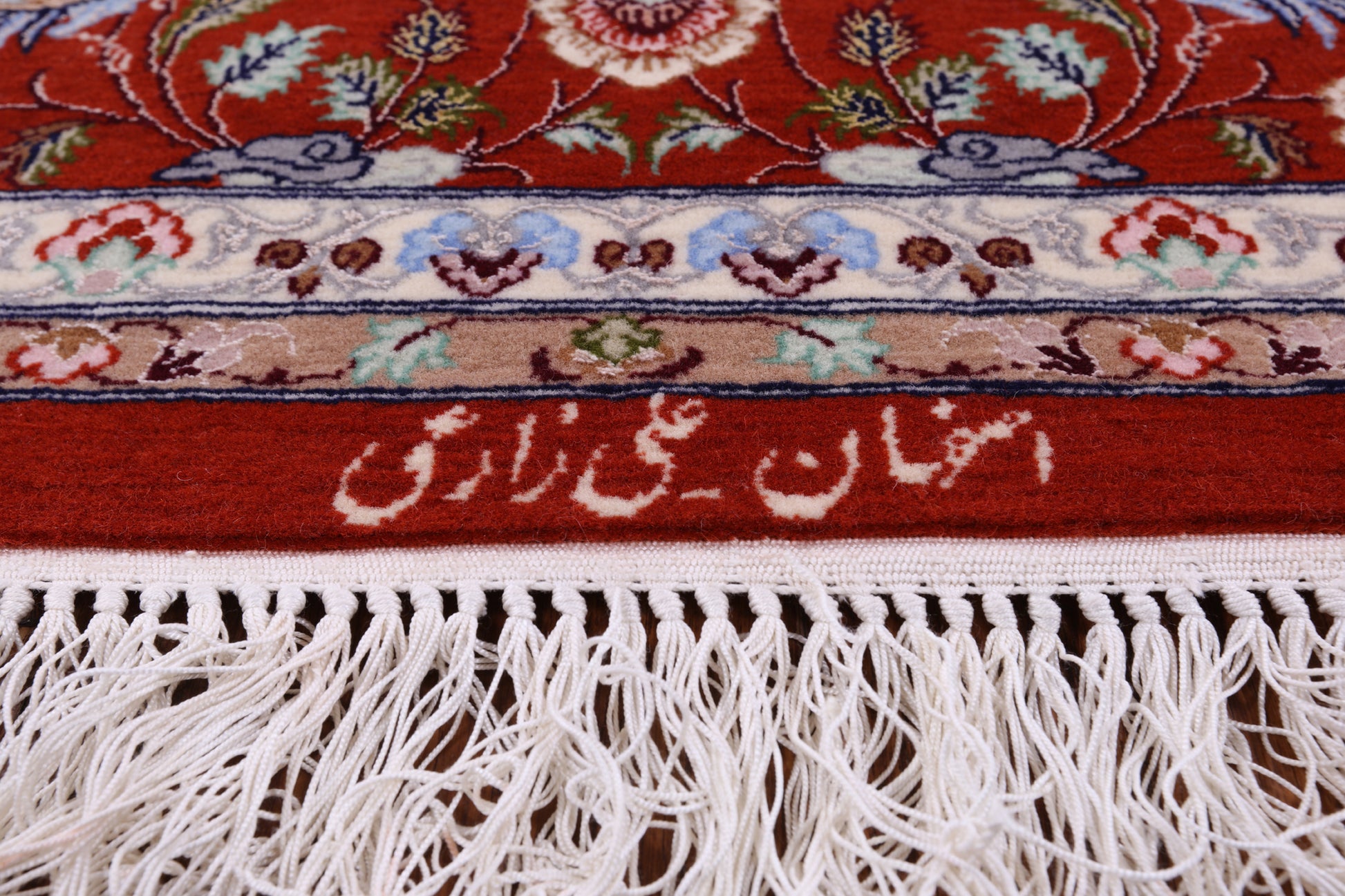 Blue Signed Isfahan Authentic Persian Hand Knotted Wool & Silk Area Rug - 5' 1" X 7' 7" - Golden Nile