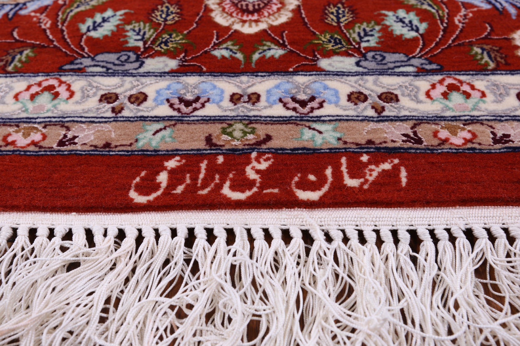 Blue Signed Isfahan Authentic Persian Hand Knotted Wool & Silk Area Rug - 5' 1" X 7' 7" - Golden Nile