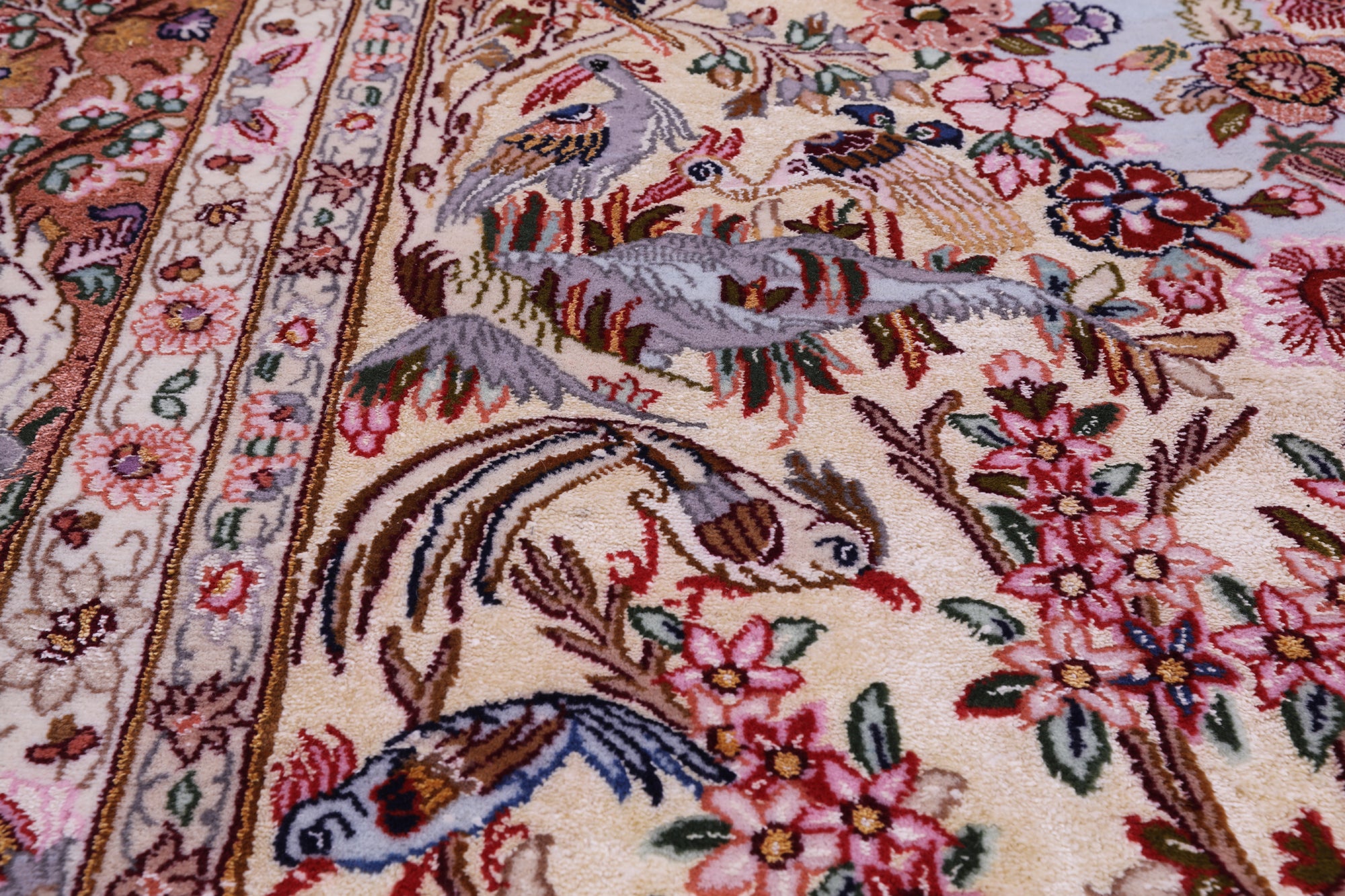 Ivory Signed Isfahan Authentic Persian Hand Knotted Wool & Silk Rug - 5' 1" X 7' 7" - Golden Nile