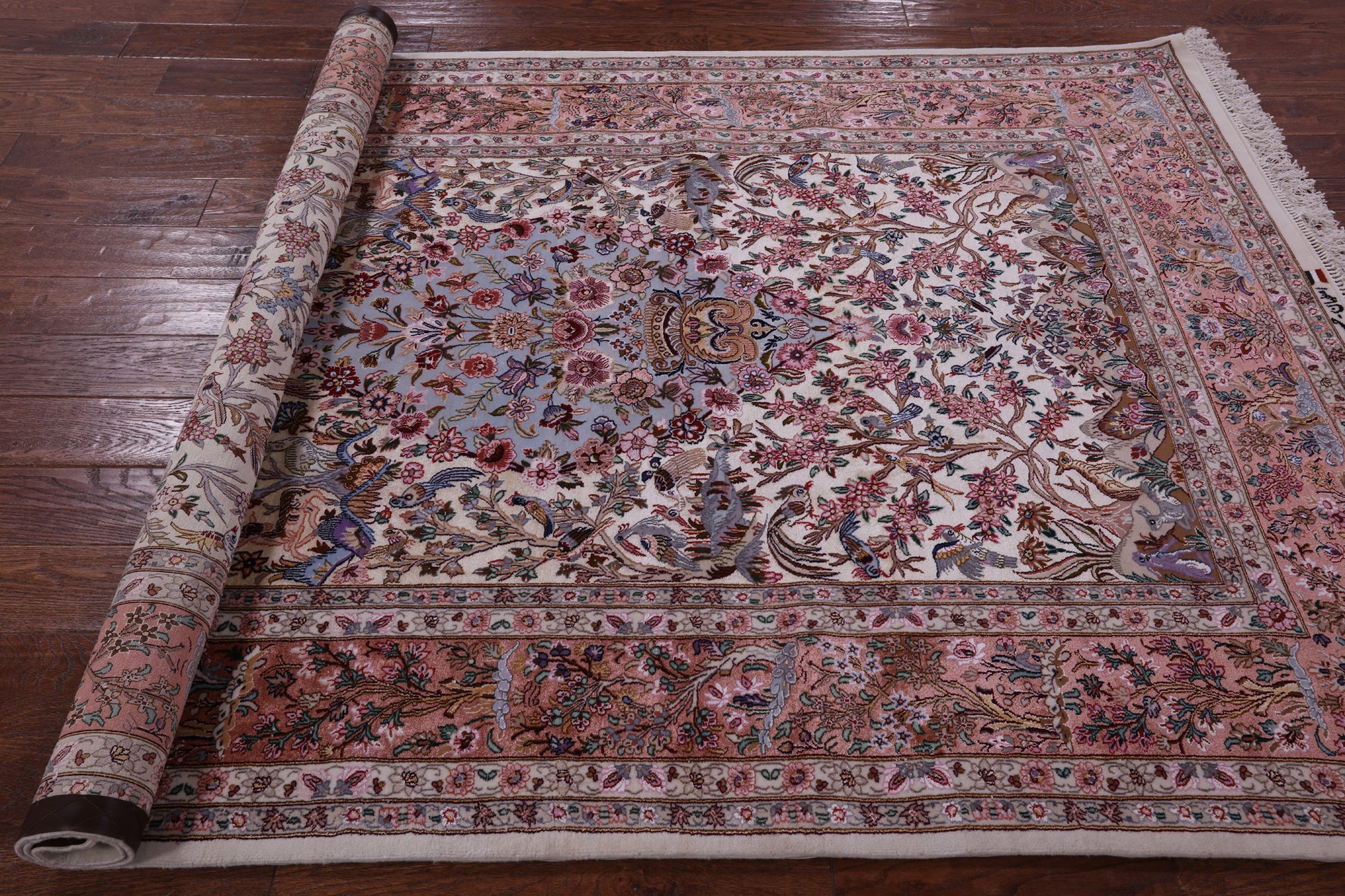 Ivory Signed Isfahan Authentic Persian Hand Knotted Wool & Silk Rug - 5' 1" X 7' 7" - Golden Nile