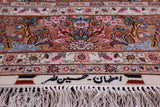 Ivory Signed Isfahan Authentic Persian Hand Knotted Wool & Silk Rug - 5' 1" X 7' 7" - Golden Nile