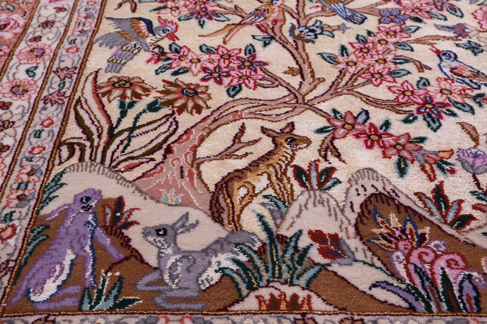 Ivory Signed Isfahan Authentic Persian Hand Knotted Wool & Silk Rug - 5' 1" X 7' 7" - Golden Nile
