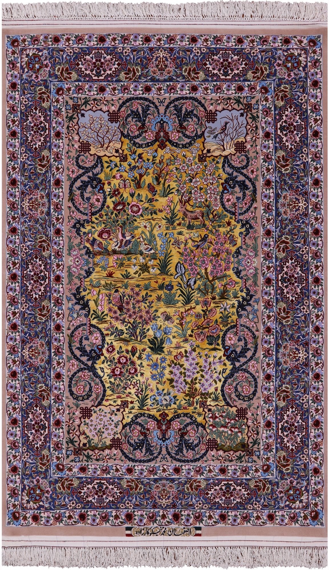 Gold Signed Isfahan Authentic Persian Hand Knotted Wool & Silk Area Rug - 4' 9" X 7' 3" - Golden Nile