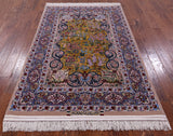 Gold Signed Isfahan Authentic Persian Hand Knotted Wool & Silk Area Rug - 4' 9" X 7' 3" - Golden Nile
