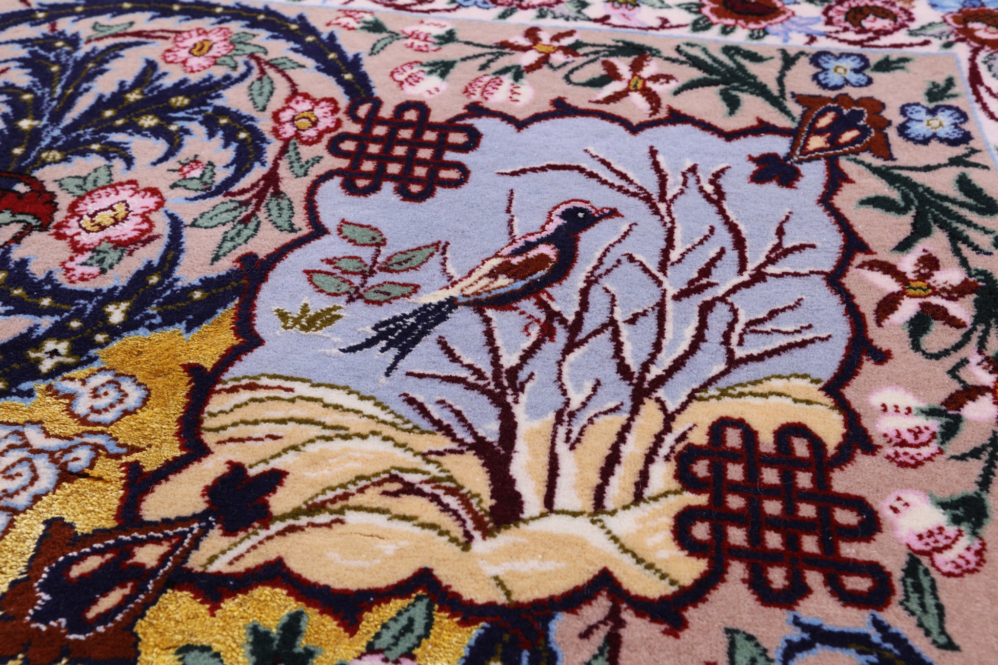 Gold Signed Isfahan Authentic Persian Hand Knotted Wool & Silk Area Rug - 4' 9" X 7' 3" - Golden Nile