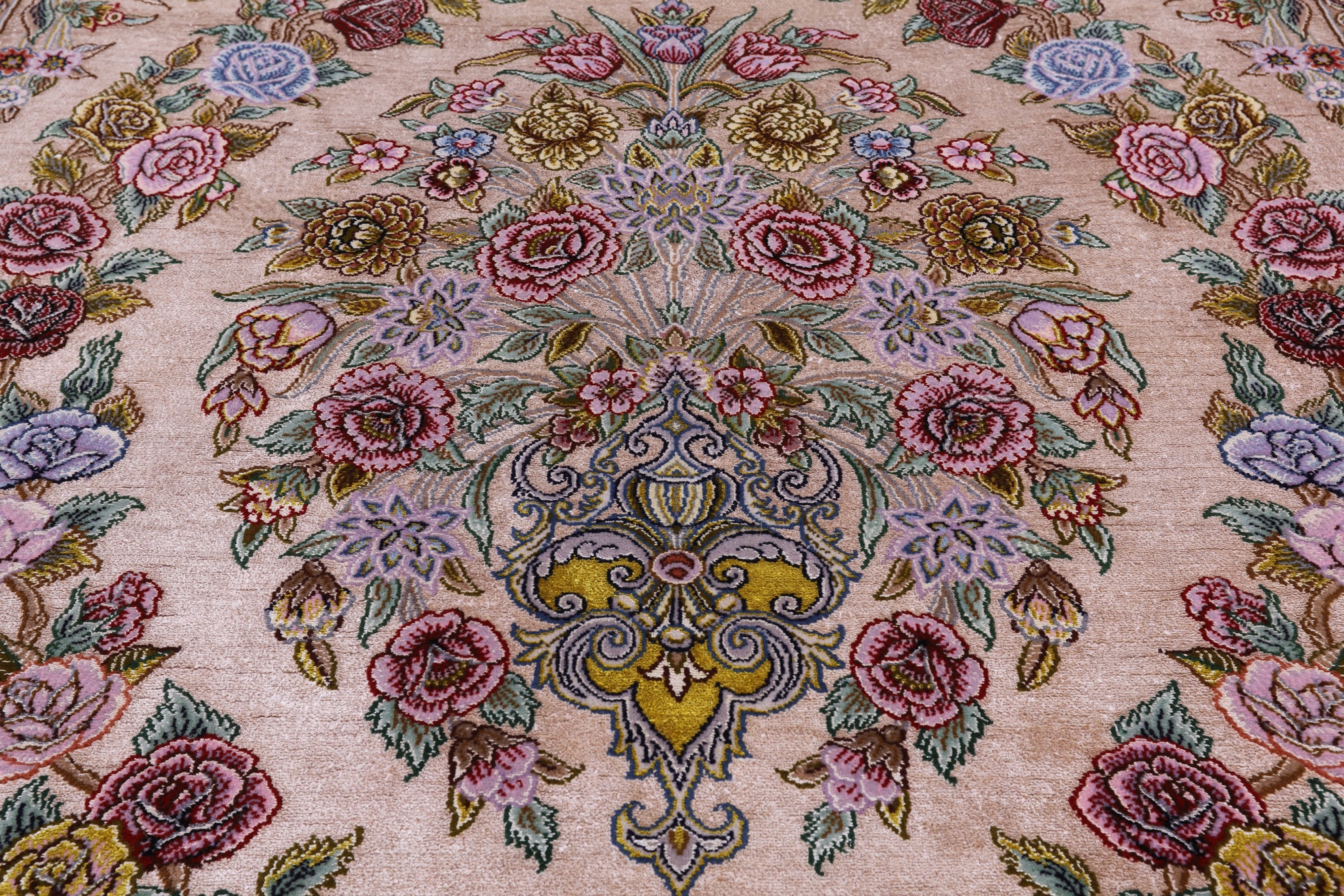 Ivory Signed Isfahan Authentic Persian Hand Knotted Wool & Silk Area Rug - 5' 0" X 7' 8" - Golden Nile