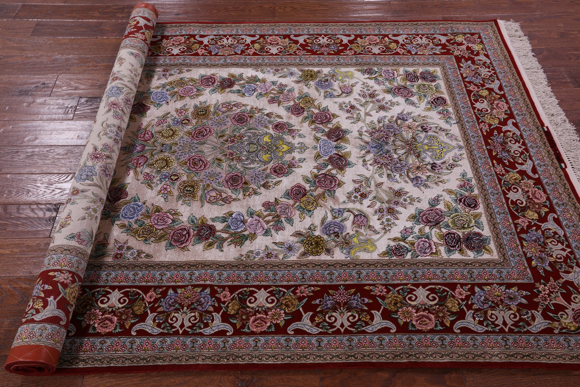 Ivory Signed Isfahan Authentic Persian Hand Knotted Wool & Silk Area Rug - 5' 0" X 7' 8" - Golden Nile
