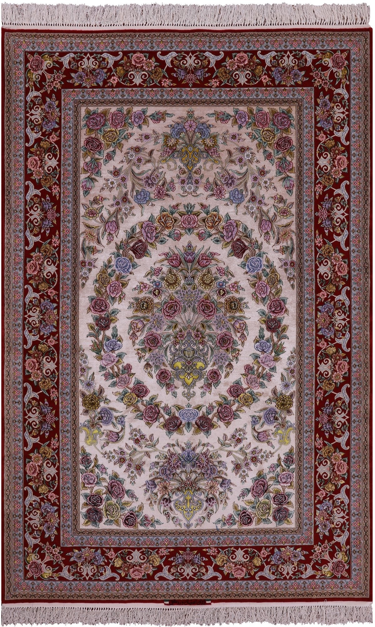 Ivory Signed Isfahan Authentic Persian Hand Knotted Wool & Silk Area Rug - 5' 0" X 7' 8" - Golden Nile