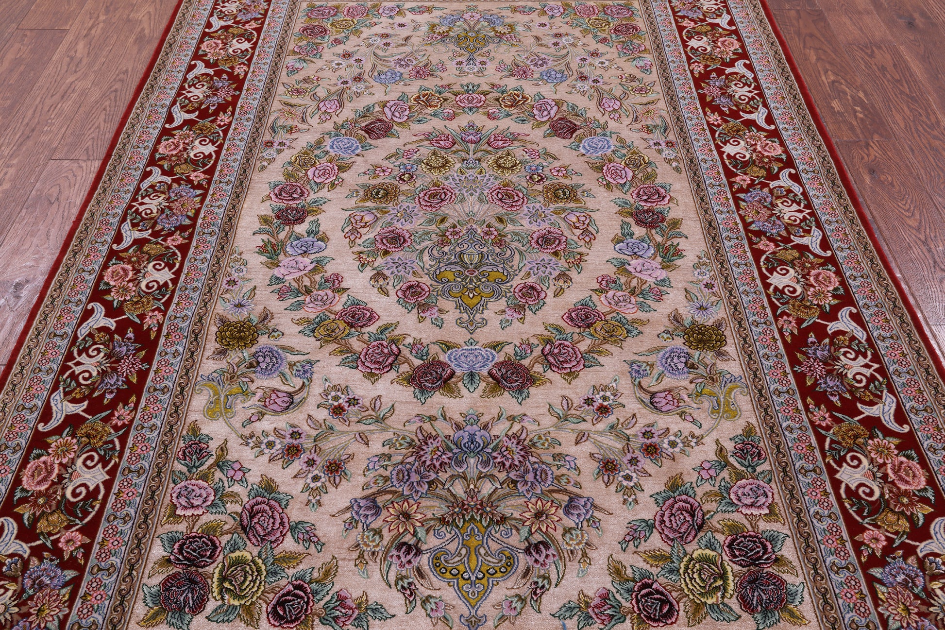 Ivory Signed Isfahan Authentic Persian Hand Knotted Wool & Silk Area Rug - 5' 0" X 7' 8" - Golden Nile