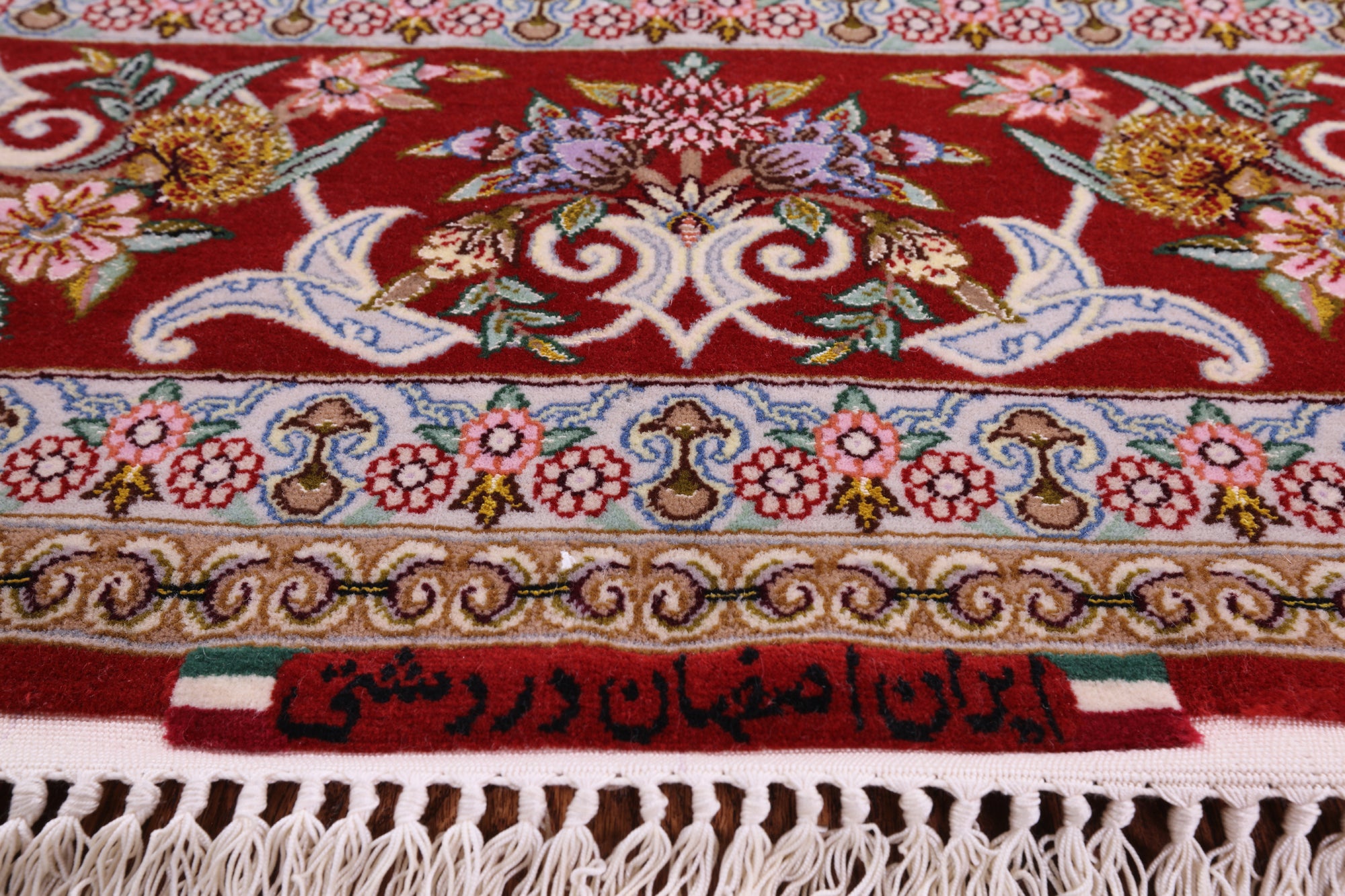 Ivory Signed Isfahan Authentic Persian Hand Knotted Wool & Silk Area Rug - 5' 0" X 7' 8" - Golden Nile