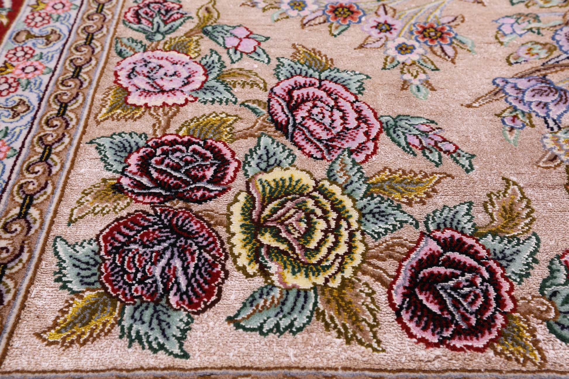Ivory Signed Isfahan Authentic Persian Hand Knotted Wool & Silk Area Rug - 5' 0" X 7' 8" - Golden Nile