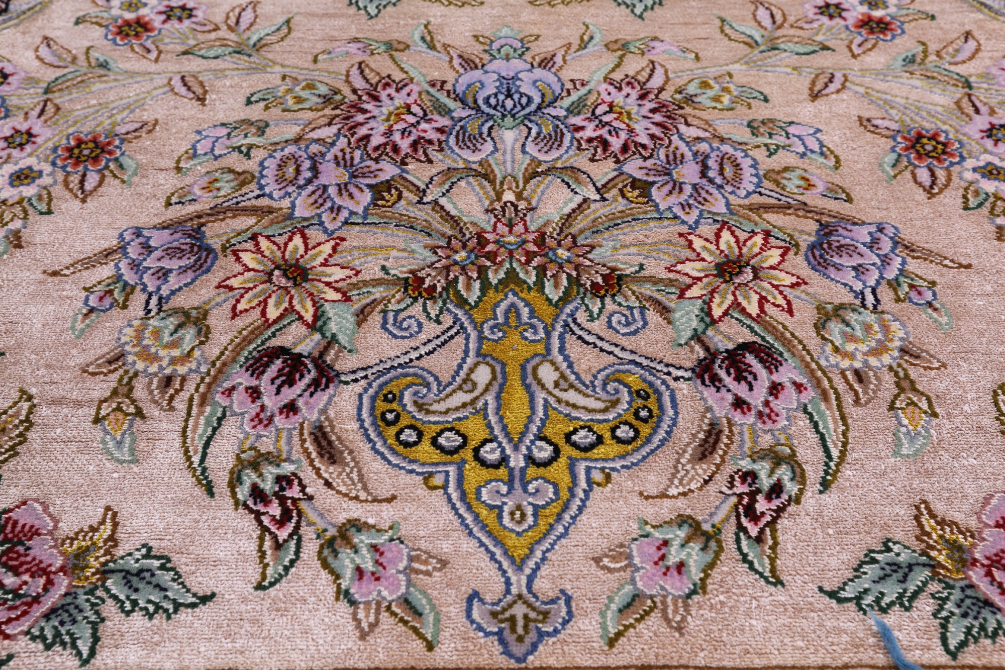 Ivory Signed Isfahan Authentic Persian Hand Knotted Wool & Silk Area Rug - 5' 0" X 7' 8" - Golden Nile