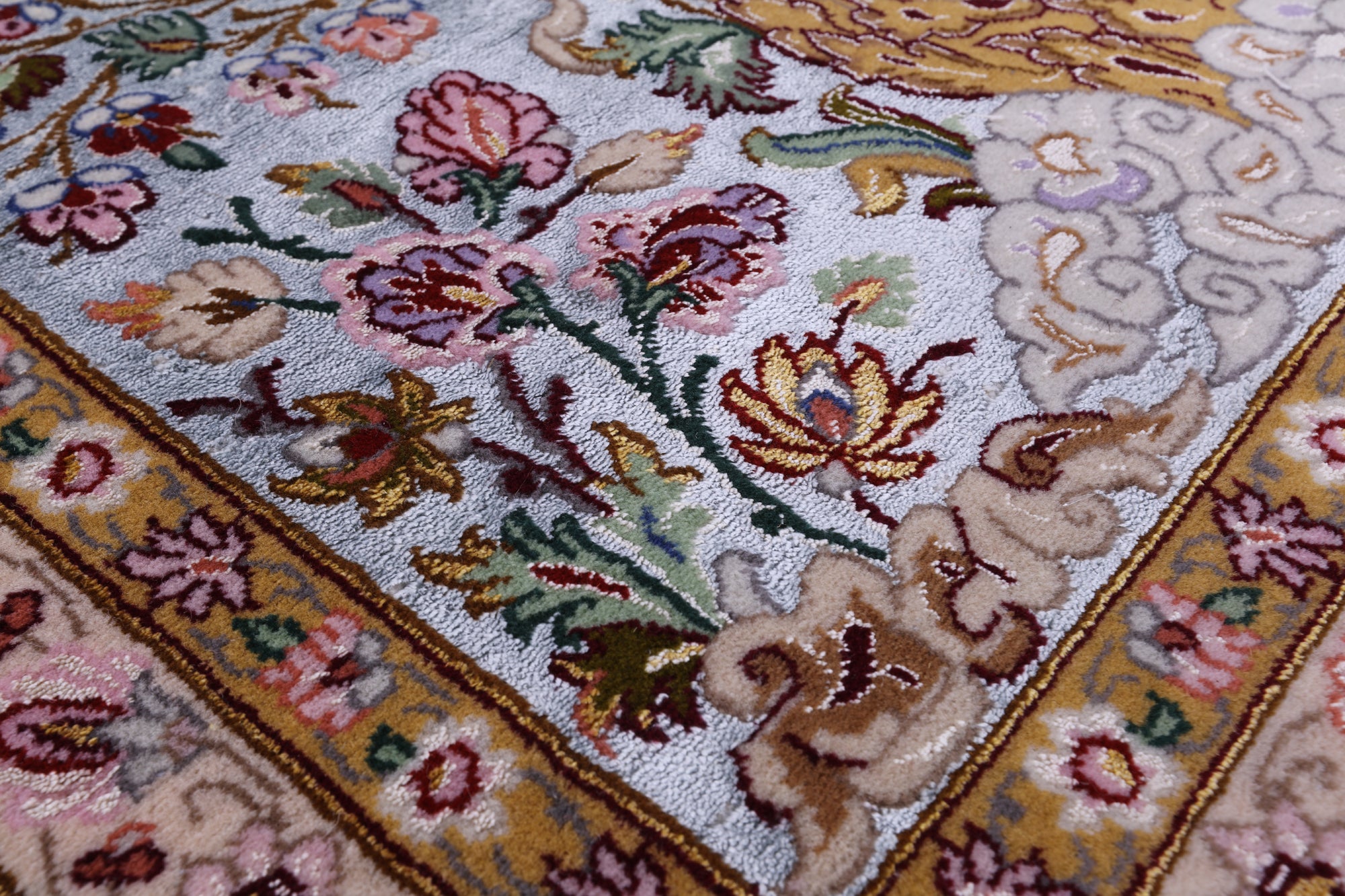 Blue Signed Isfahan Authentic Persian Hand Knotted Wool & Silk Area Rug - 5' 0" X 7' 7" - Golden Nile