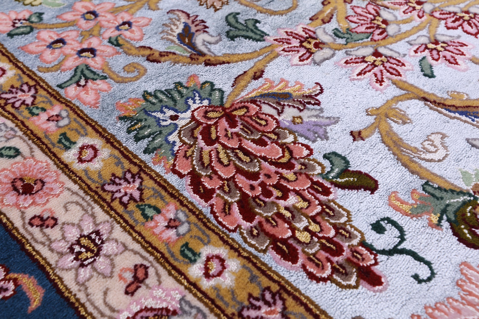 Blue Signed Isfahan Authentic Persian Hand Knotted Wool & Silk Area Rug - 5' 0" X 7' 7" - Golden Nile