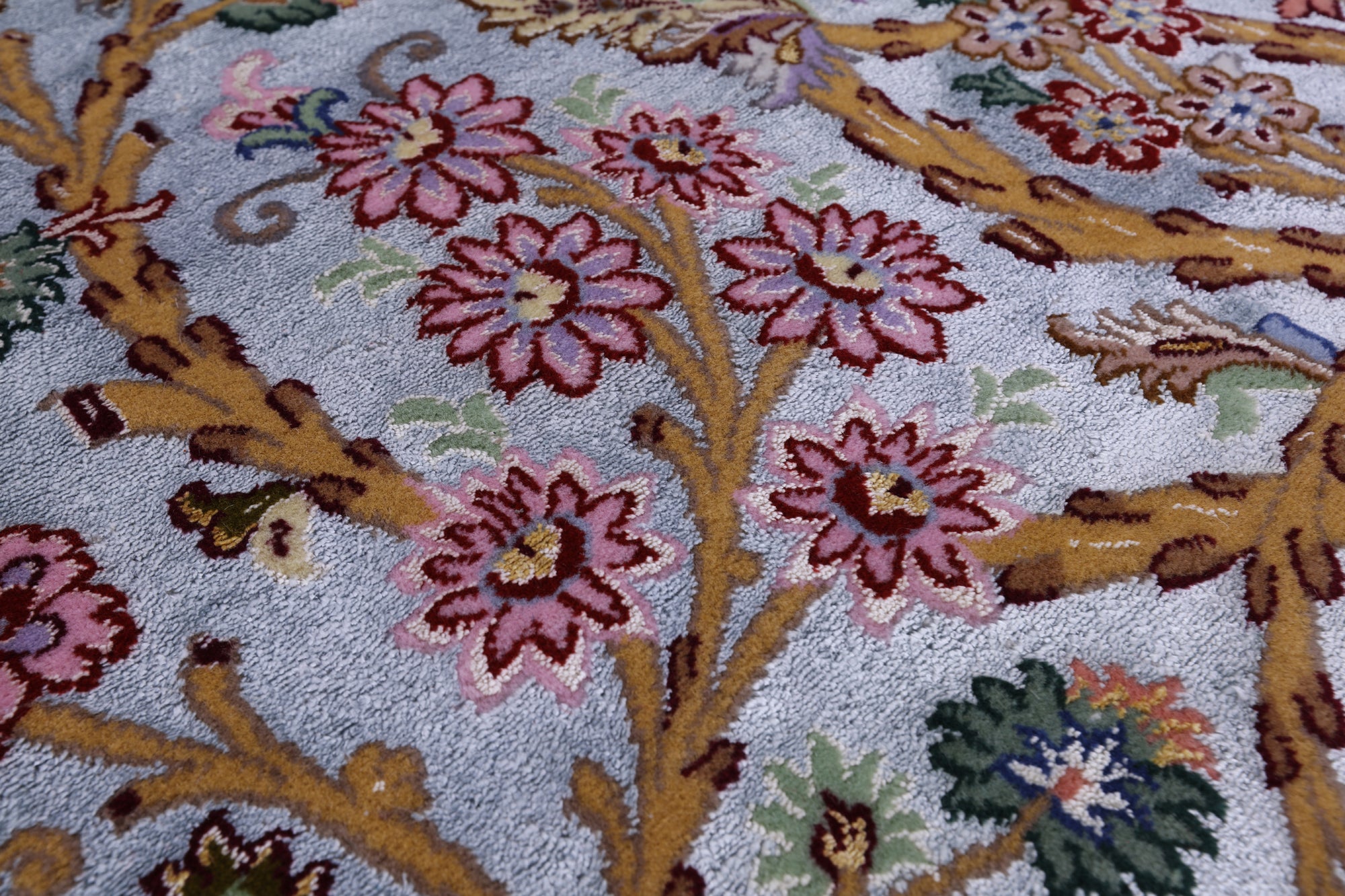 Blue Signed Isfahan Authentic Persian Hand Knotted Wool & Silk Area Rug - 5' 0" X 7' 7" - Golden Nile