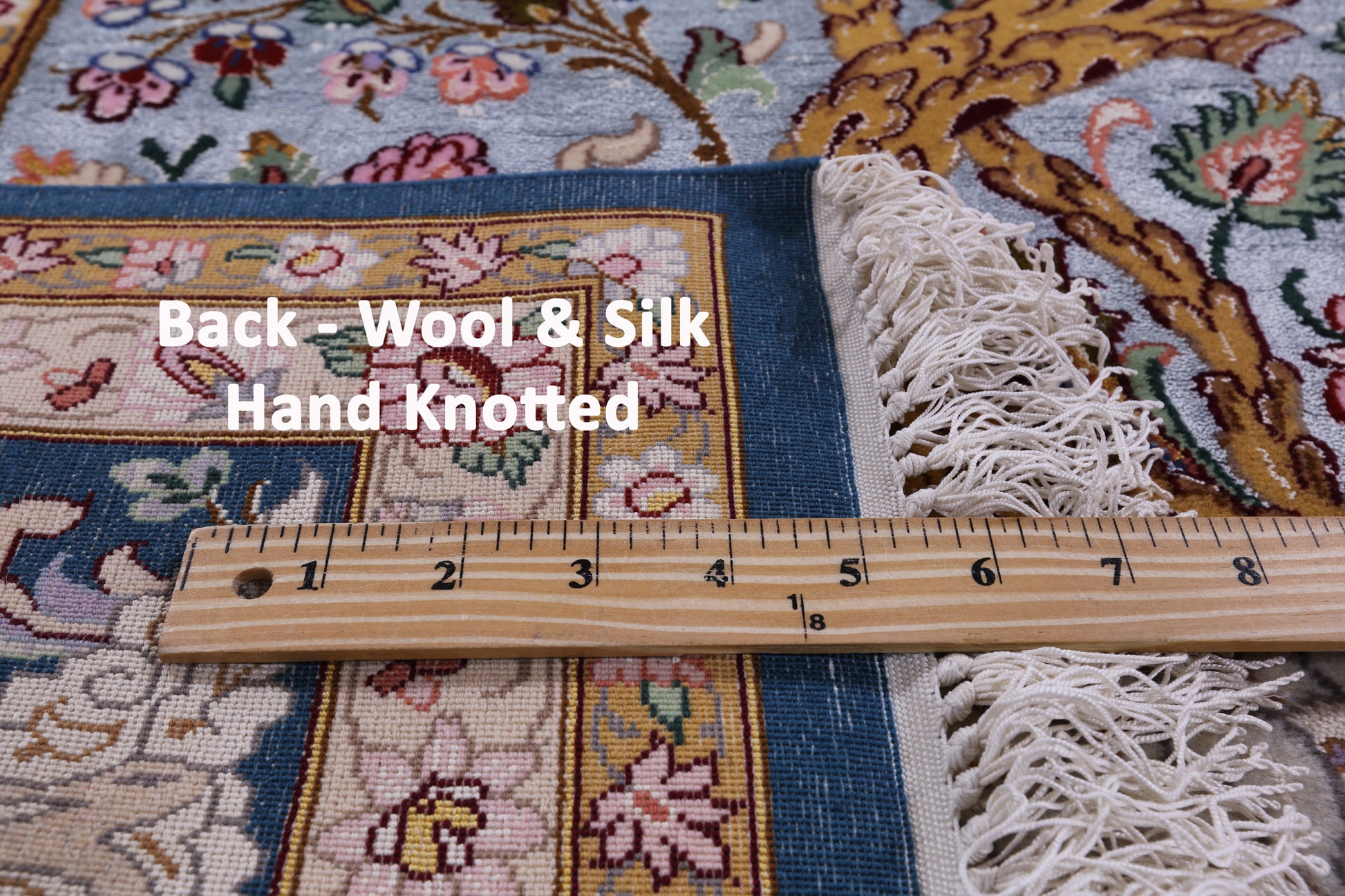 Blue Signed Isfahan Authentic Persian Hand Knotted Wool & Silk Area Rug - 5' 0" X 7' 7" - Golden Nile