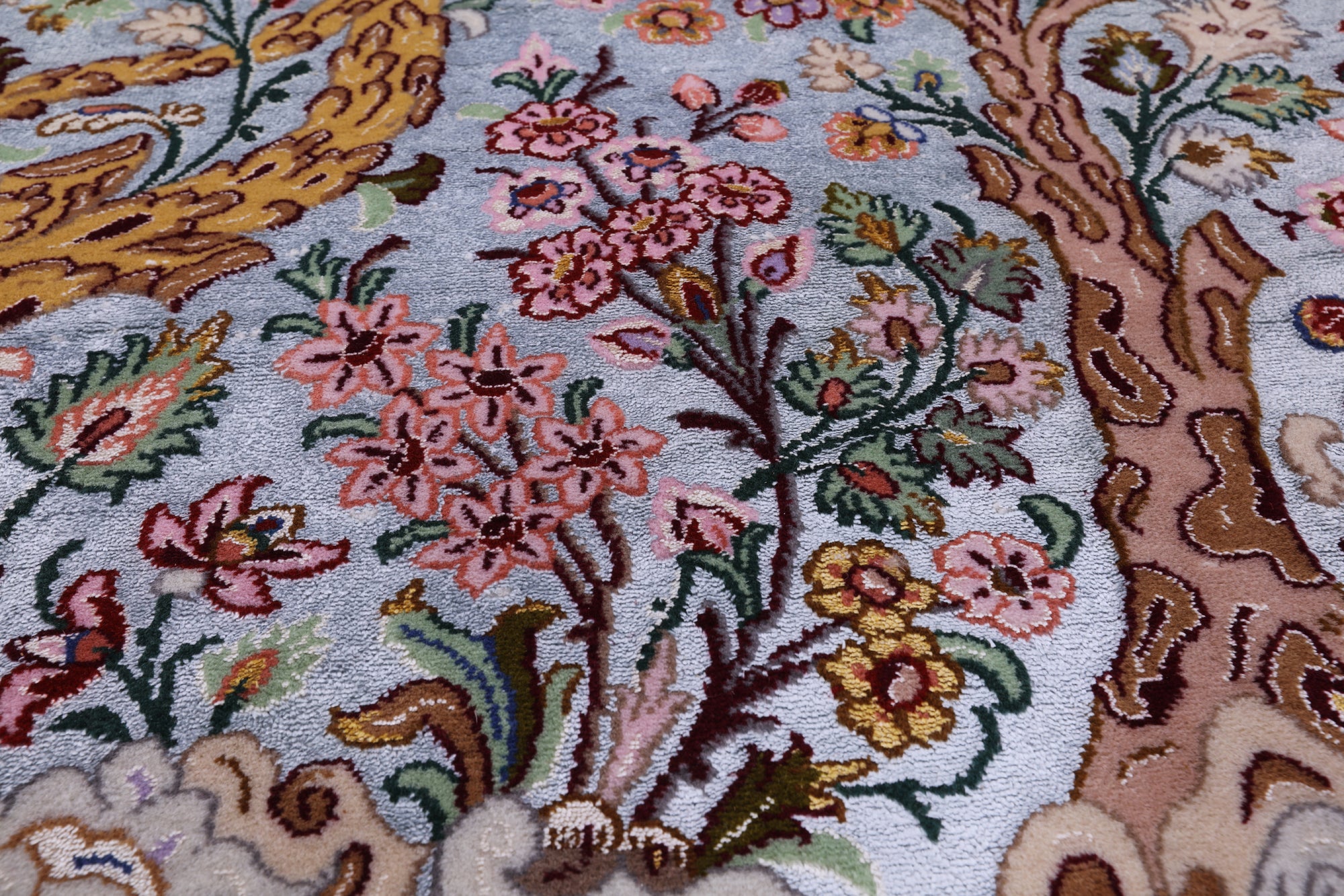 Blue Signed Isfahan Authentic Persian Hand Knotted Wool & Silk Area Rug - 5' 0" X 7' 7" - Golden Nile