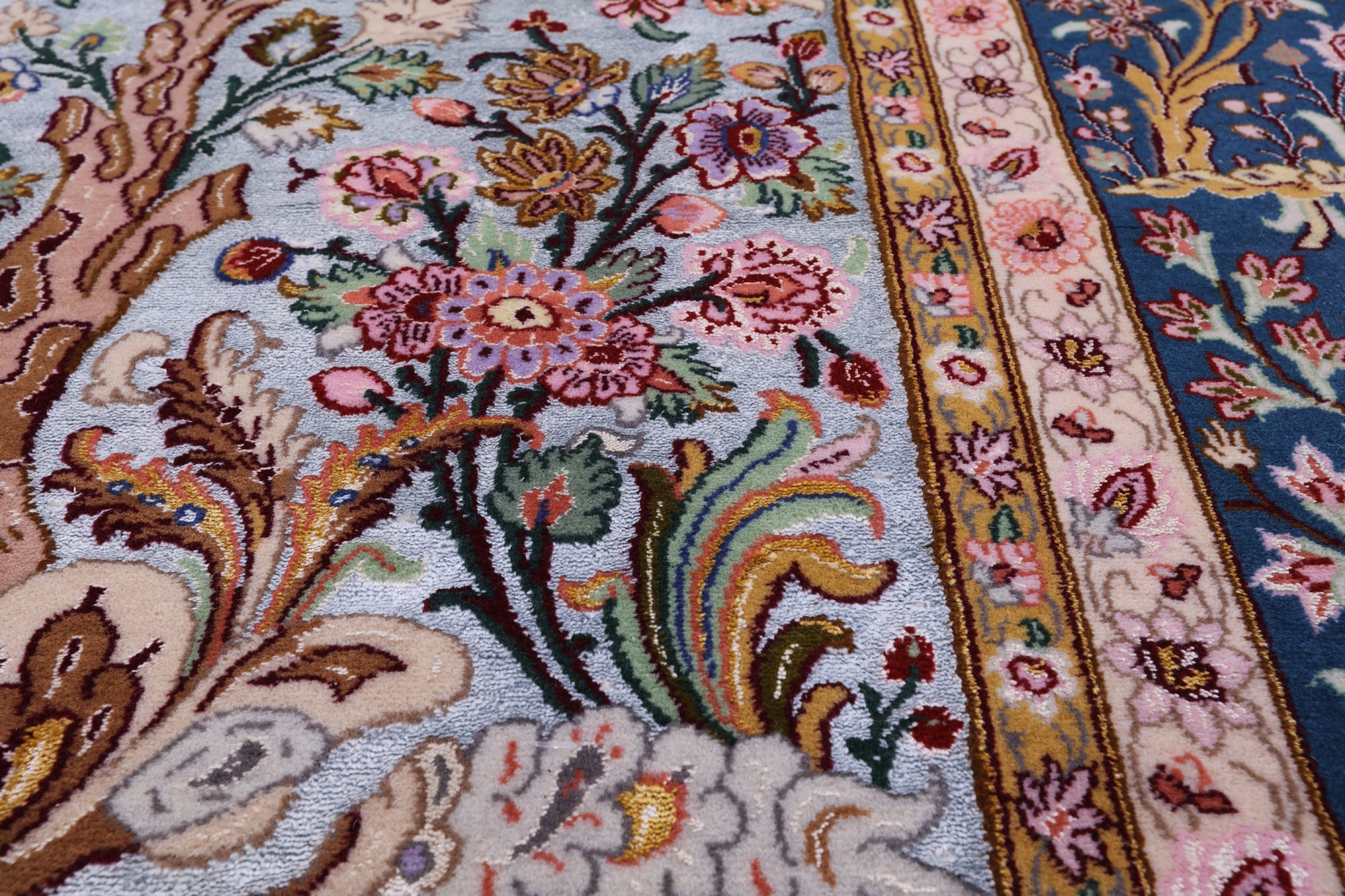 Blue Signed Isfahan Authentic Persian Hand Knotted Wool & Silk Area Rug - 5' 0" X 7' 7" - Golden Nile