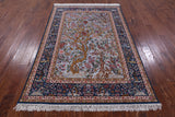 Blue Signed Isfahan Authentic Persian Hand Knotted Wool & Silk Area Rug - 5' 0" X 7' 7" - Golden Nile