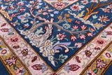 Blue Signed Isfahan Authentic Persian Hand Knotted Wool & Silk Area Rug - 5' 0" X 7' 7" - Golden Nile