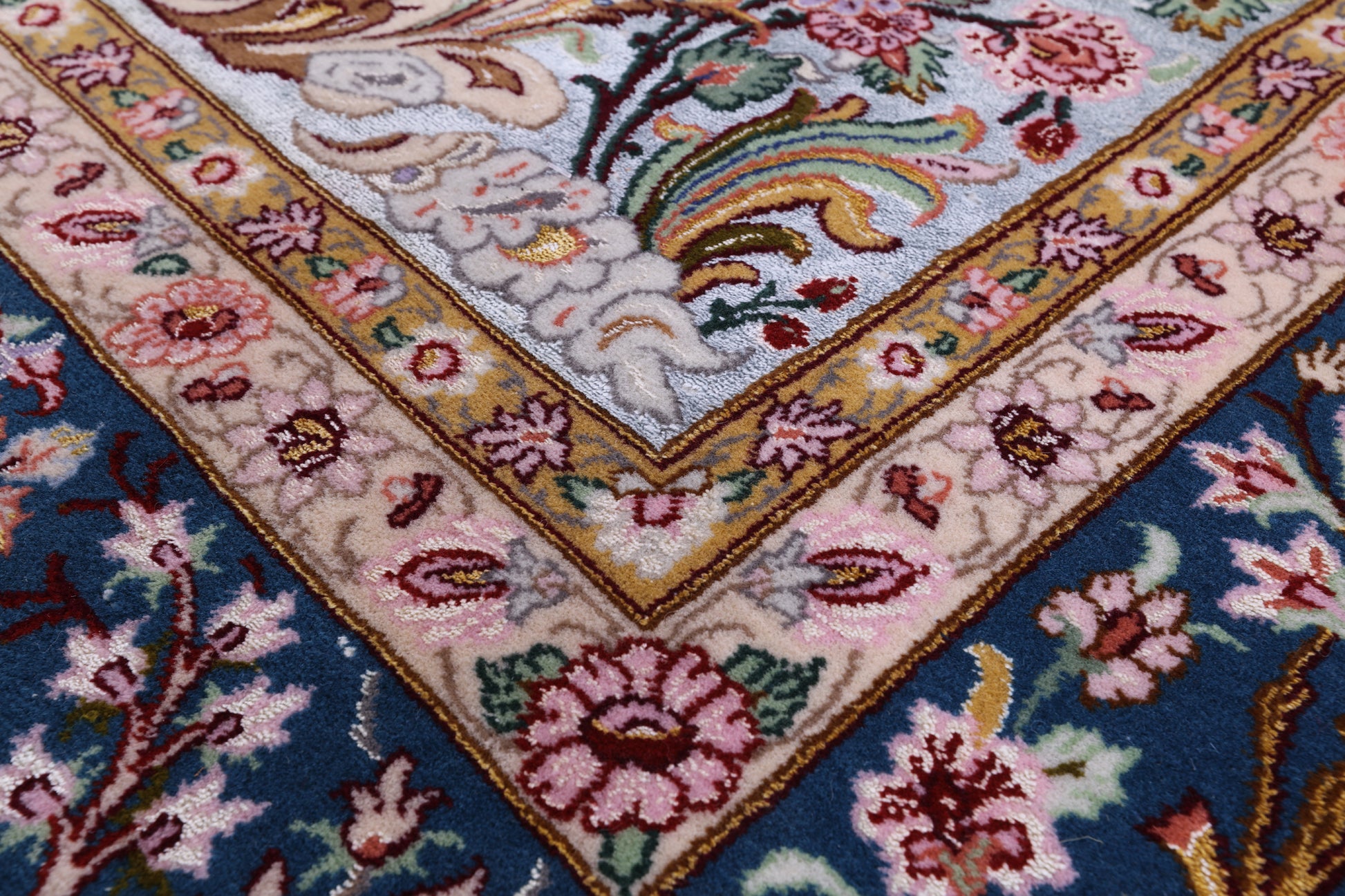 Blue Signed Isfahan Authentic Persian Hand Knotted Wool & Silk Area Rug - 5' 0" X 7' 7" - Golden Nile