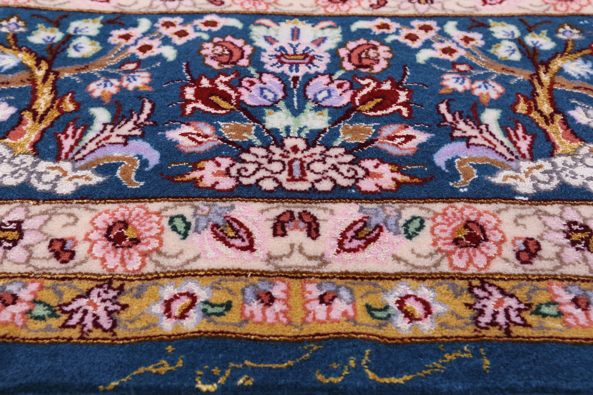 Blue Signed Isfahan Authentic Persian Hand Knotted Wool & Silk Area Rug - 5' 0" X 7' 7" - Golden Nile