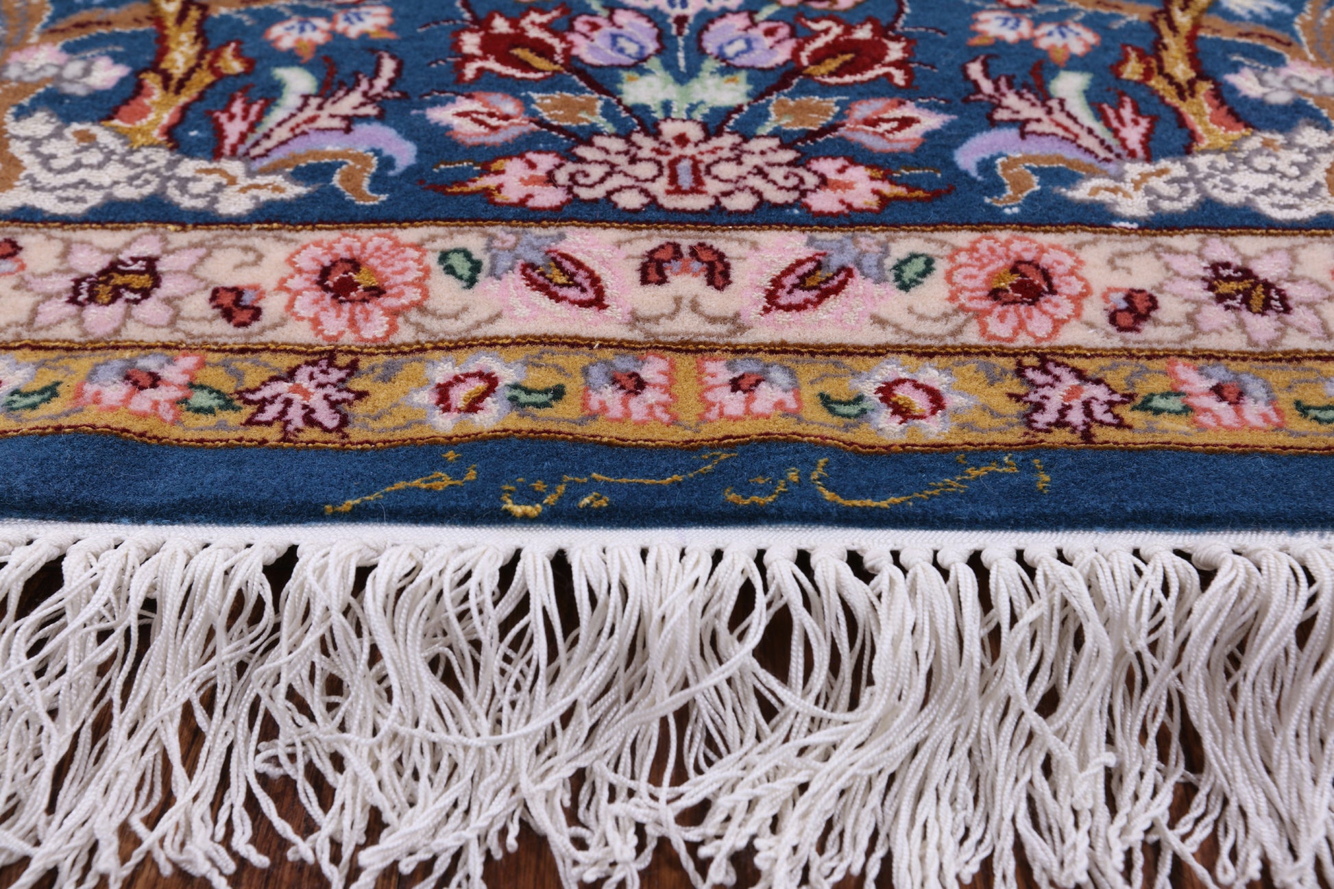 Blue Signed Isfahan Authentic Persian Hand Knotted Wool & Silk Area Rug - 5' 0" X 7' 7" - Golden Nile