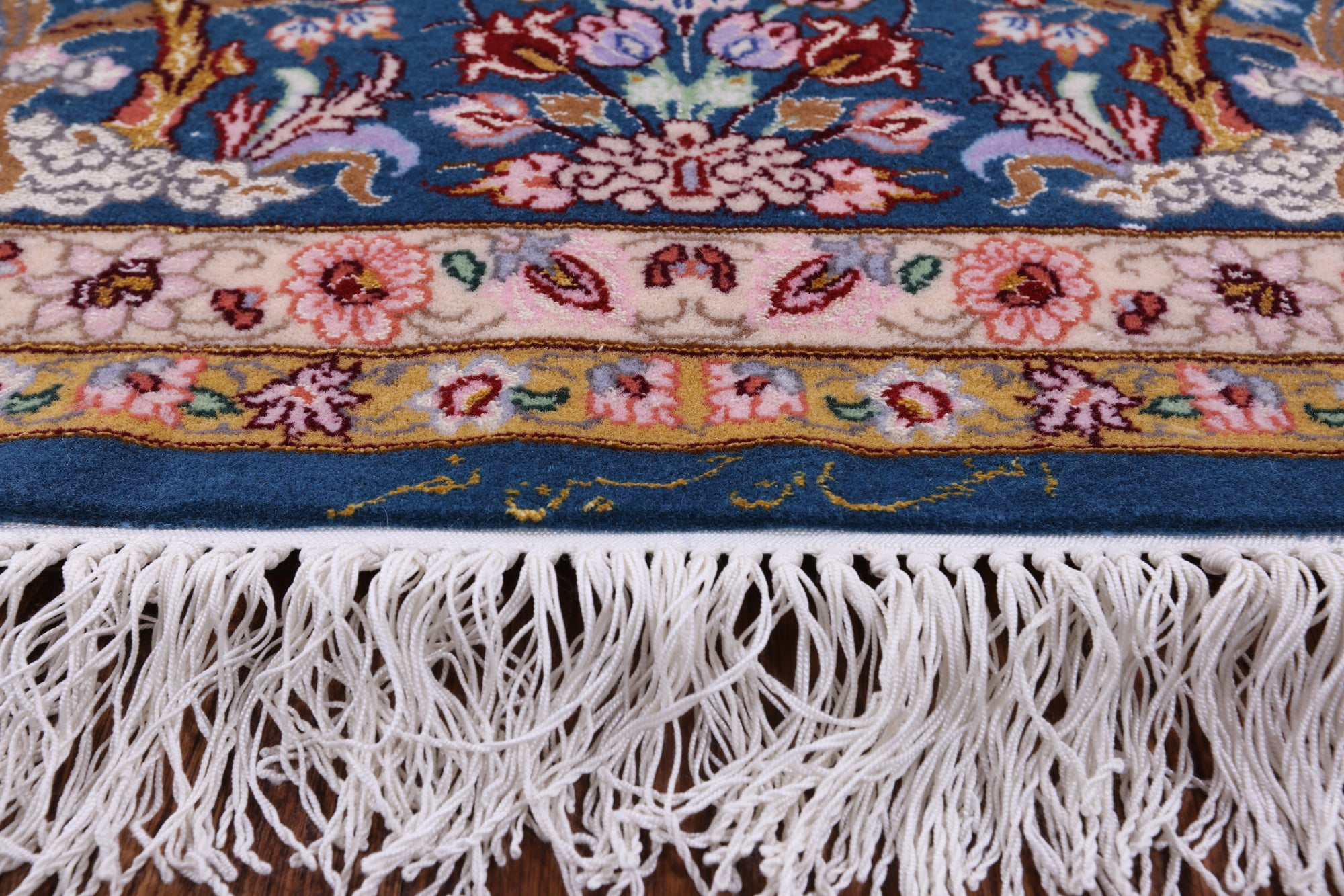 Blue Signed Isfahan Authentic Persian Hand Knotted Wool & Silk Area Rug - 5' 0" X 7' 7" - Golden Nile
