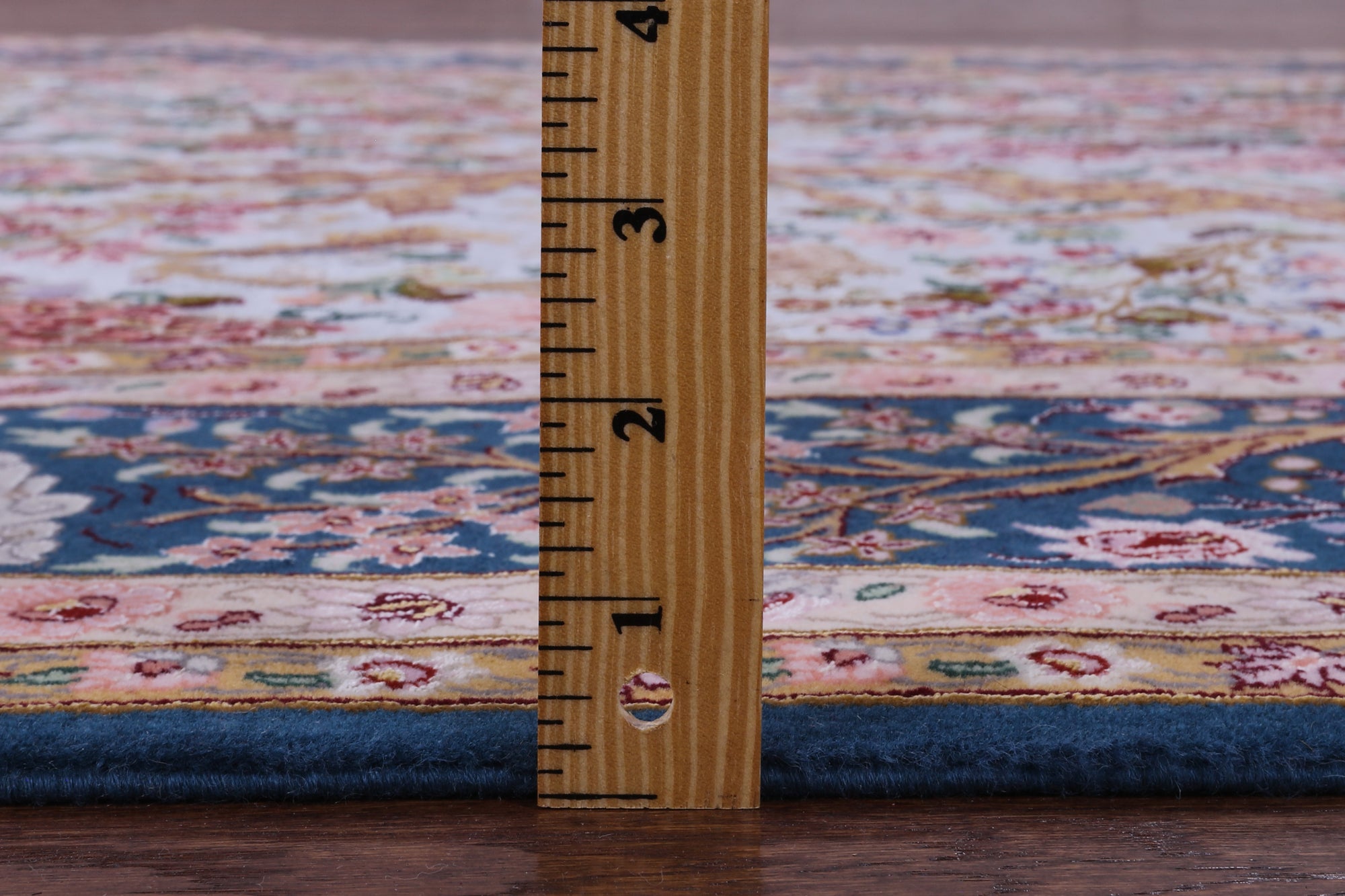 Blue Signed Isfahan Authentic Persian Hand Knotted Wool & Silk Area Rug - 5' 0" X 7' 7" - Golden Nile