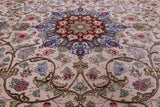 Ivory Signed Isfahan Authentic Persian Hand Knotted Wool & Silk Area Rug - 5' 1" X 7' 10" - Golden Nile