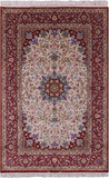 Ivory Signed Isfahan Authentic Persian Hand Knotted Wool & Silk Area Rug - 5' 1" X 7' 10" - Golden Nile