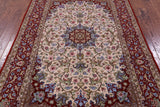 Ivory Signed Isfahan Authentic Persian Hand Knotted Wool & Silk Area Rug - 5' 1" X 7' 10" - Golden Nile