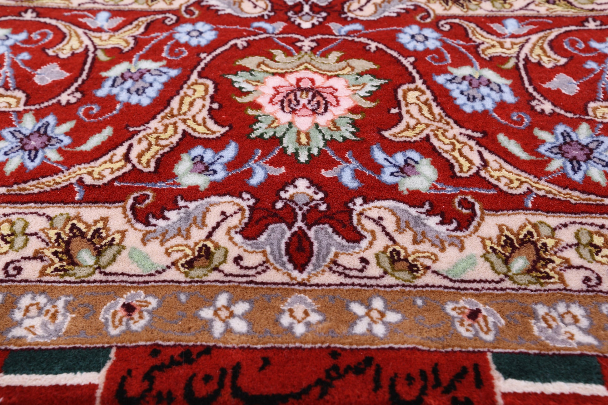 Ivory Signed Isfahan Authentic Persian Hand Knotted Wool & Silk Area Rug - 5' 1" X 7' 10" - Golden Nile