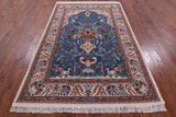 Blue Signed Isfahan Authentic Persian Hand Knotted Wool & Silk Area Rug - 5' 1" X 8' 0" - Golden Nile