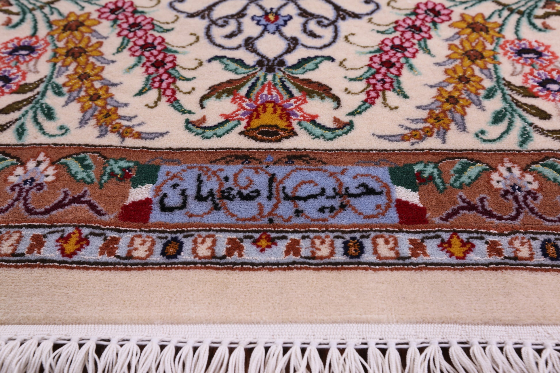 Blue Signed Isfahan Authentic Persian Hand Knotted Wool & Silk Area Rug - 5' 1" X 8' 0" - Golden Nile